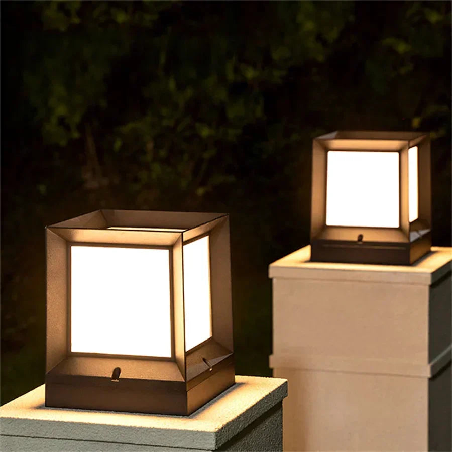 Outdoor LED Pillar Light 12W E27 Black Gate Post Lamp, Modern Fence Column Bollard Light for Driveway, Walkway, Patio & Garden | Lonoma
