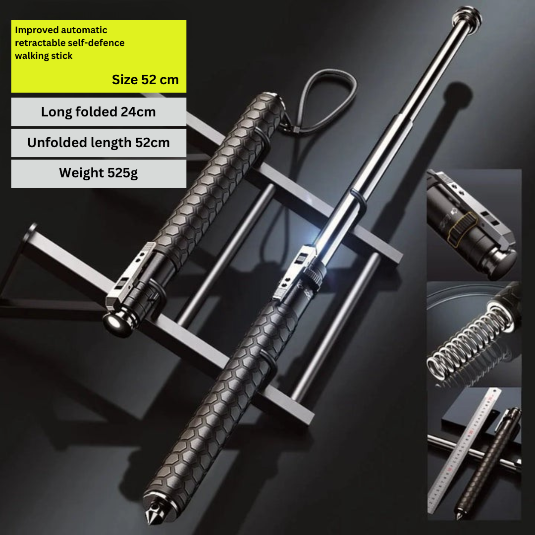 Collapsible Steel Walking Stick Auto-Deploy Button Compact Travel Cane Non-Slip Handle Outdoor Safety Support | Lonoma