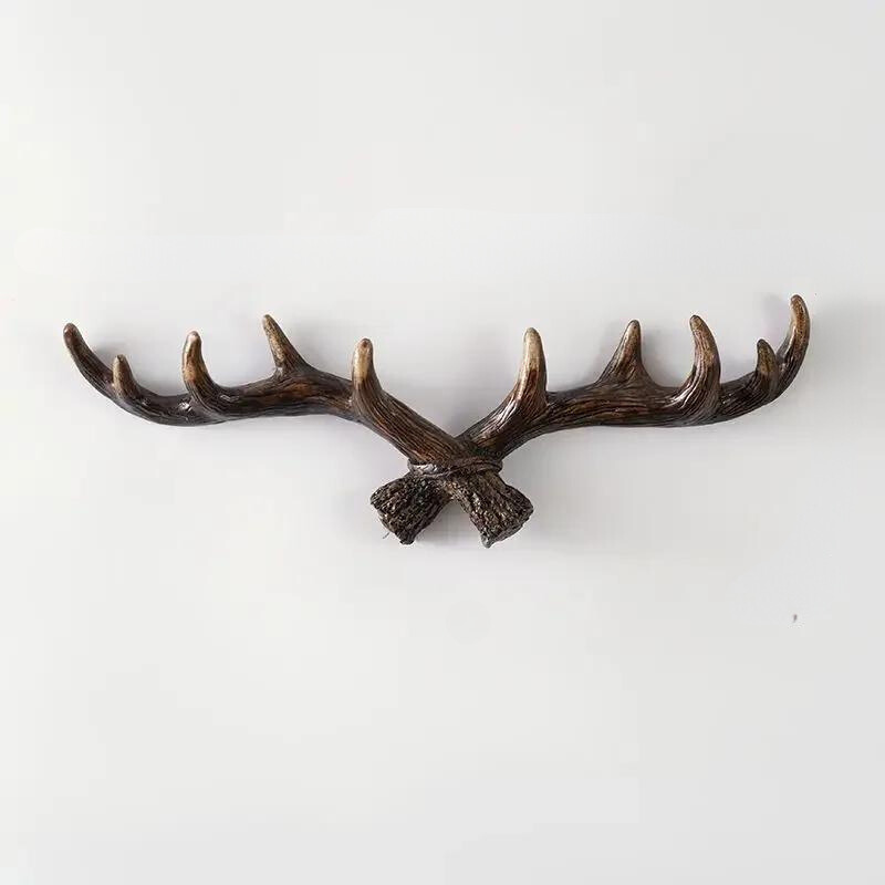 Antler Wall Hook Rack, Resin Decorative Coat Hanger in Rustic Brown, Entryway Hallway Bohemian Farmhouse Wall Decor Hat Holder | Lonoma