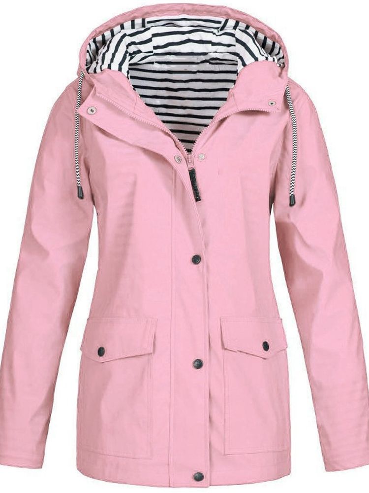 Hooded Rain Jacket Women Water Resistant Windproof Long Coat Lightweight Shell with Zipper Closure for Commuting Travel Everyday Wear | Lonoma