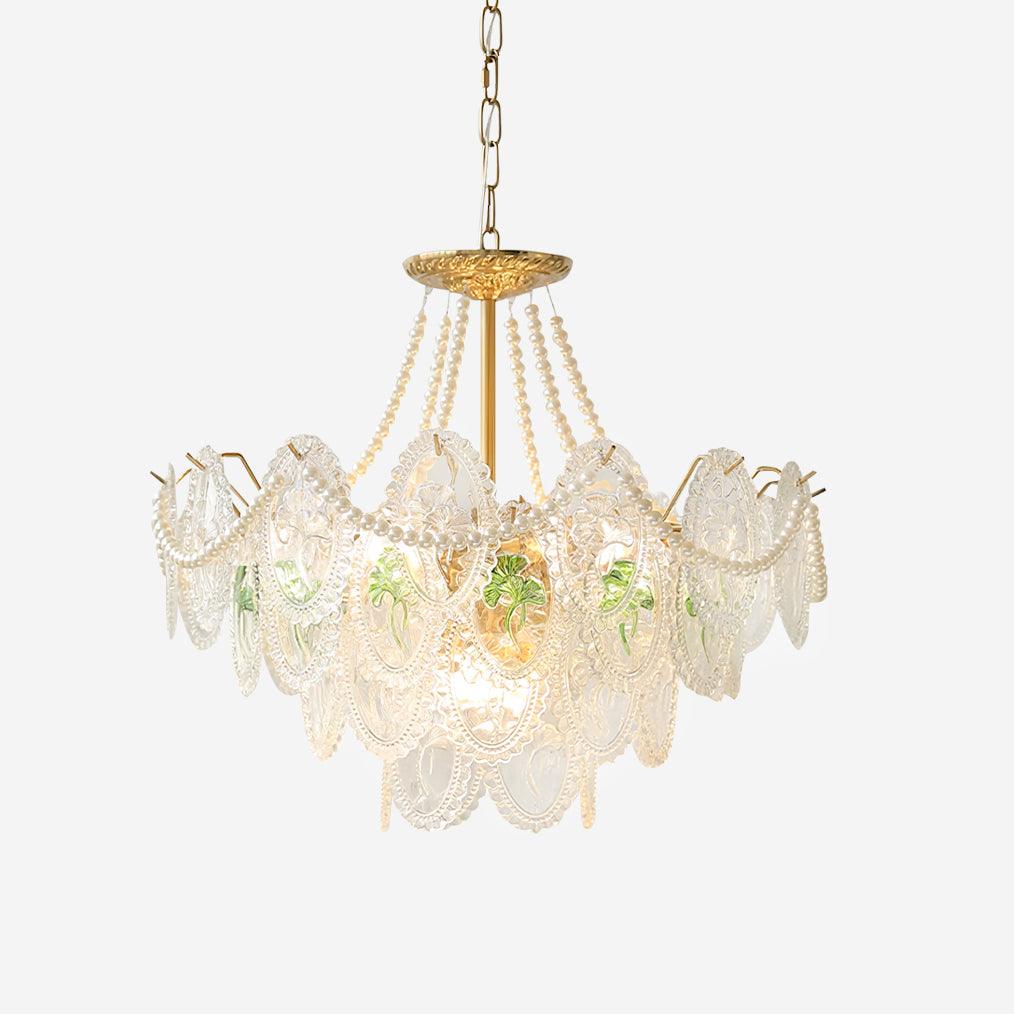 Pearl Glass Tiered Chandelier Gold Metal Frame Multi-Layer Pendant Light for Dining Room Bedroom Living Room Modern Luxe Ceiling Fixture | Lonoma