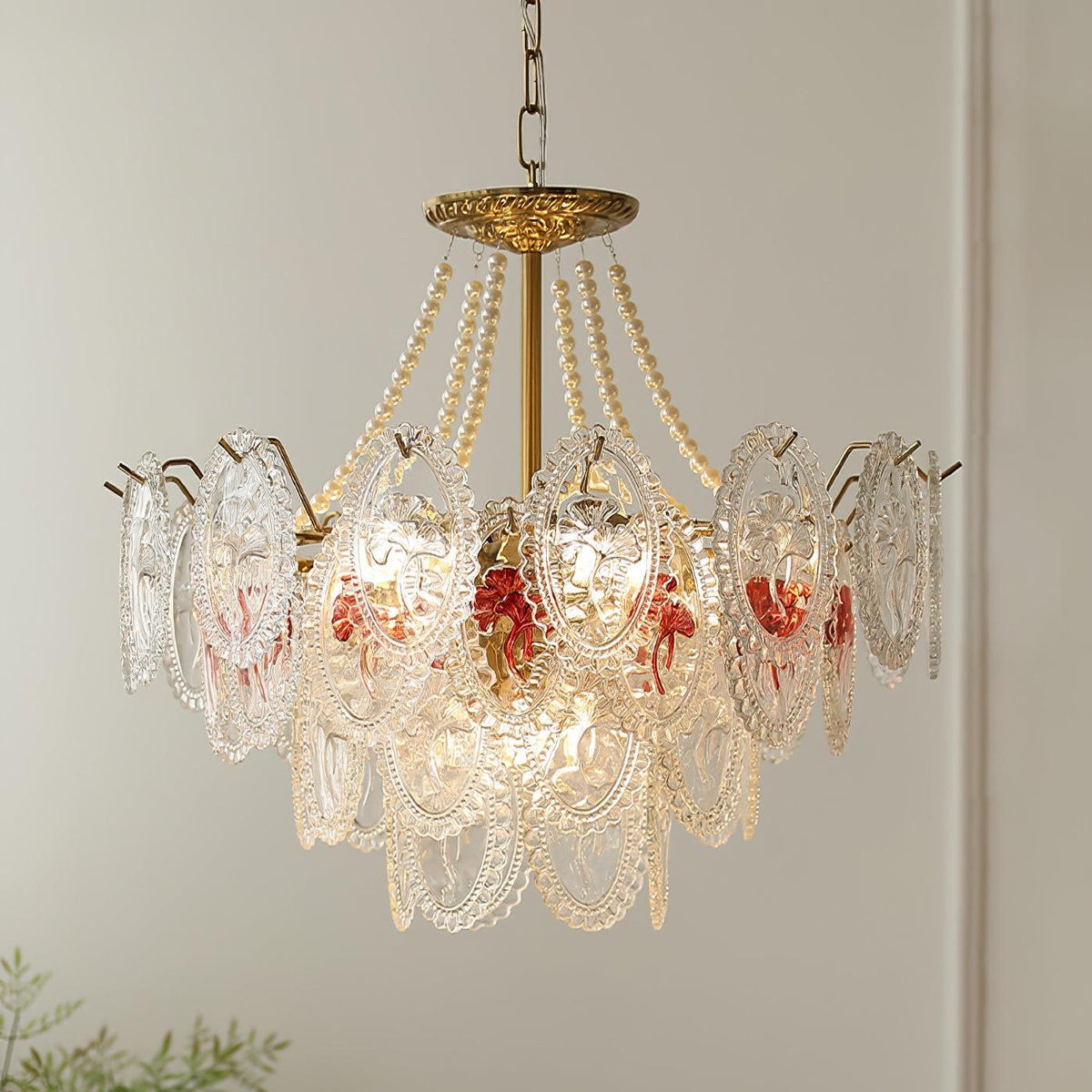 Pearl Glass Tiered Chandelier Gold Metal Frame Multi-Layer Pendant Light for Dining Room Bedroom Living Room Modern Luxe Ceiling Fixture | Lonoma