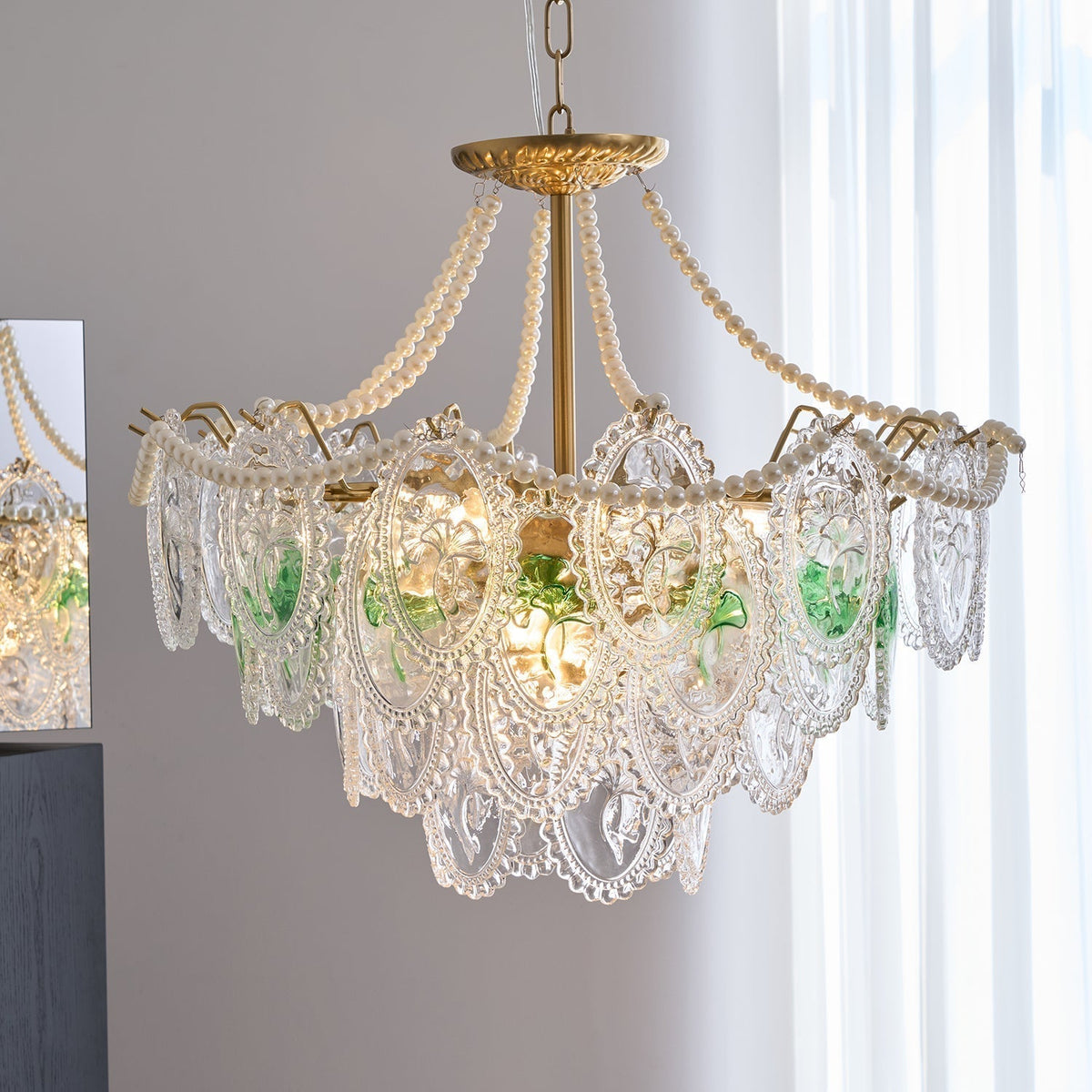 Pearl Glass Tiered Chandelier Gold Metal Frame Multi-Layer Pendant Light for Dining Room Bedroom Living Room Modern Luxe Ceiling Fixture | Lonoma