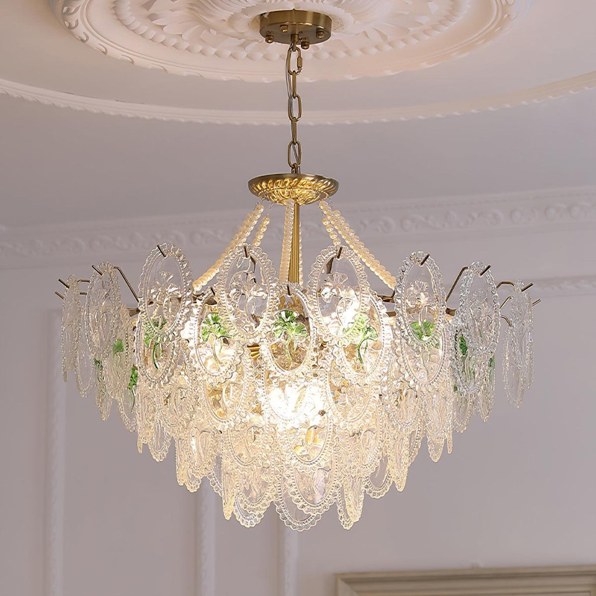 Pearl Glass Tiered Chandelier Gold Metal Frame Multi-Layer Pendant Light for Dining Room Bedroom Living Room Modern Luxe Ceiling Fixture | Lonoma