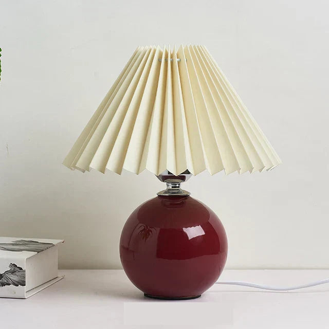 Ceramic Table Lamp with Pleated Shade, 10.5 in Bedside Lamp for Bedroom, Living Room & Nightstand, Retro Soft Glow Accent Light | Lonoma