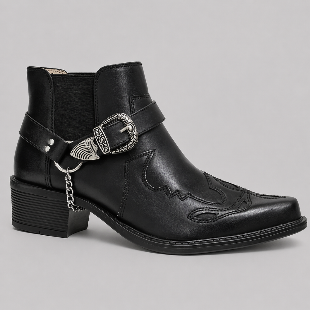 Men's Western Cowboy Boots Pointed Toe Buckle Strap Vintage Leather High Top Ankle Boots for Casual Outdoor Everyday Wear | Lonoma