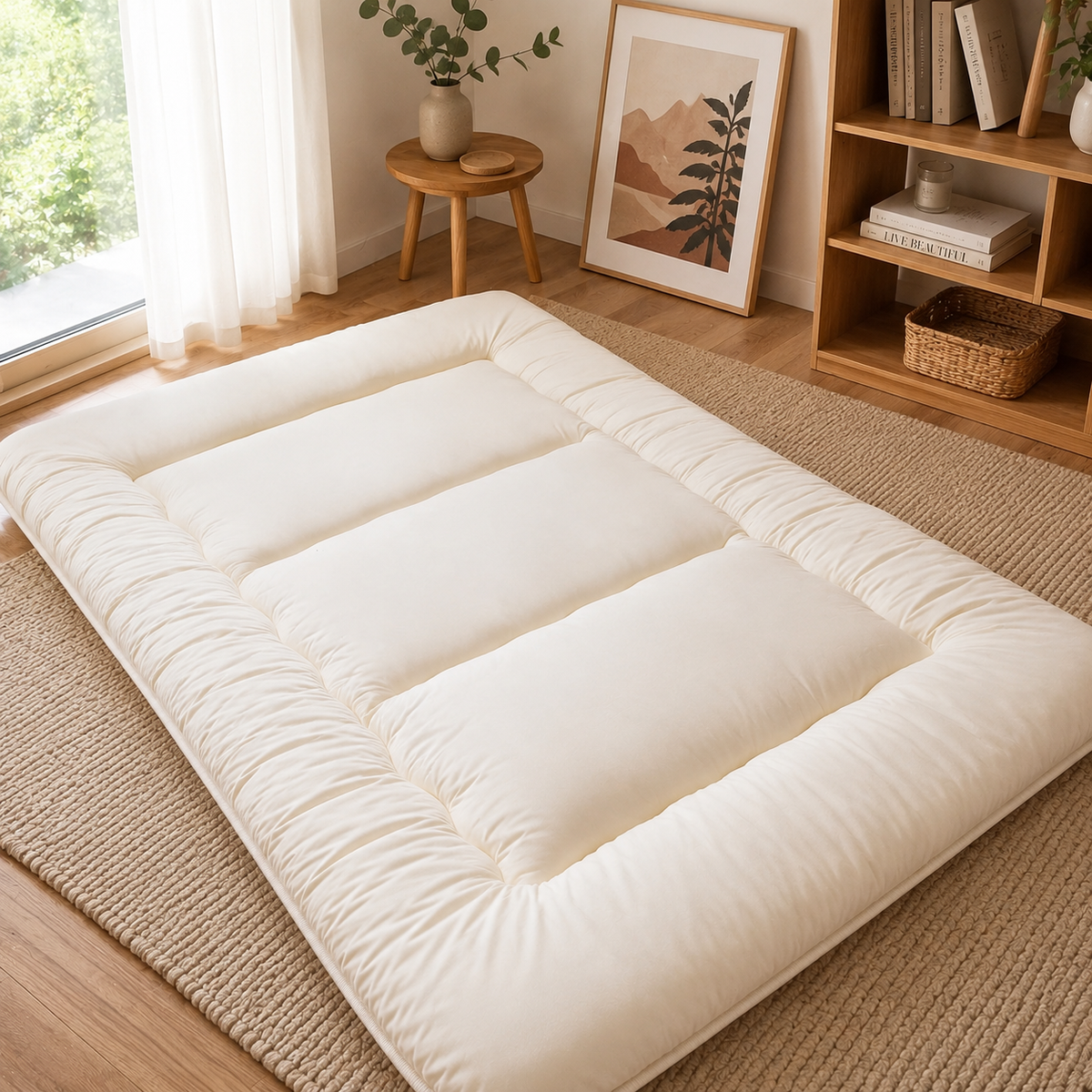 Foldable Floor Mattress 4 Inch Thick Japanese Futon Sleep Pad Guest Bed for Adults Kids Meditation Yoga Mat | Lonoma