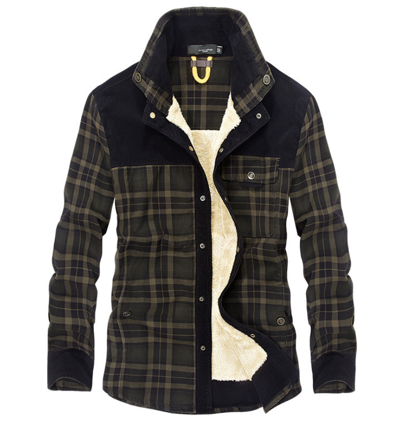 Men's Sherpa-Lined Plaid Shirt Jacket with Corduroy Trim - Snap-Front Winter Work Coat for Cold Weather | Lonoma