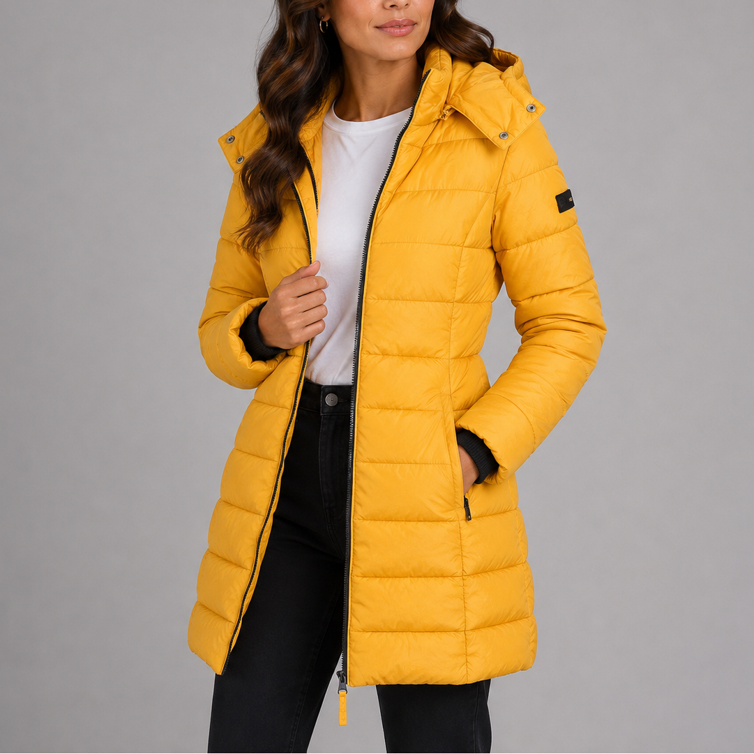 Women's Insulated Puffer Jacket Long Hooded Winter Coat Full Zip Side Pockets for Cold Weather Daily Wear Commute Errands | Lonoma