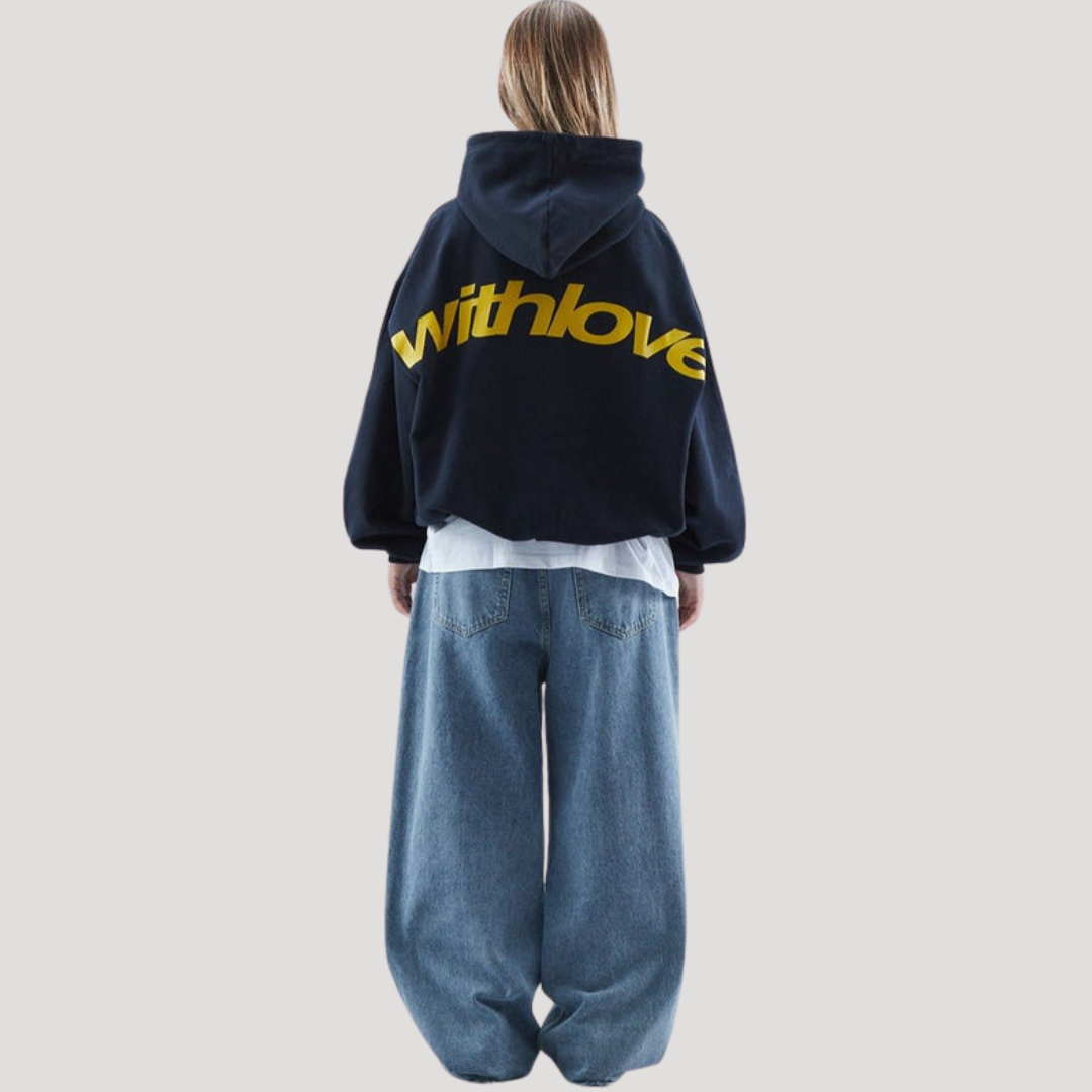 Graphic Print Hoodie Oversized Women's Pullover with Front Pocket Drawstring Hood Ribbed Cuffs for Street Style Casual Wear Fall Layering | Lonoma