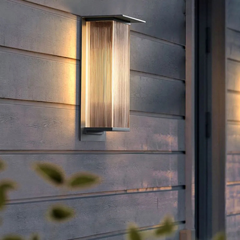 Weatherproof LED Outdoor Wall Sconce, Black Metal & Acrylic Rectangular Design for Patio Entryway | Lonoma