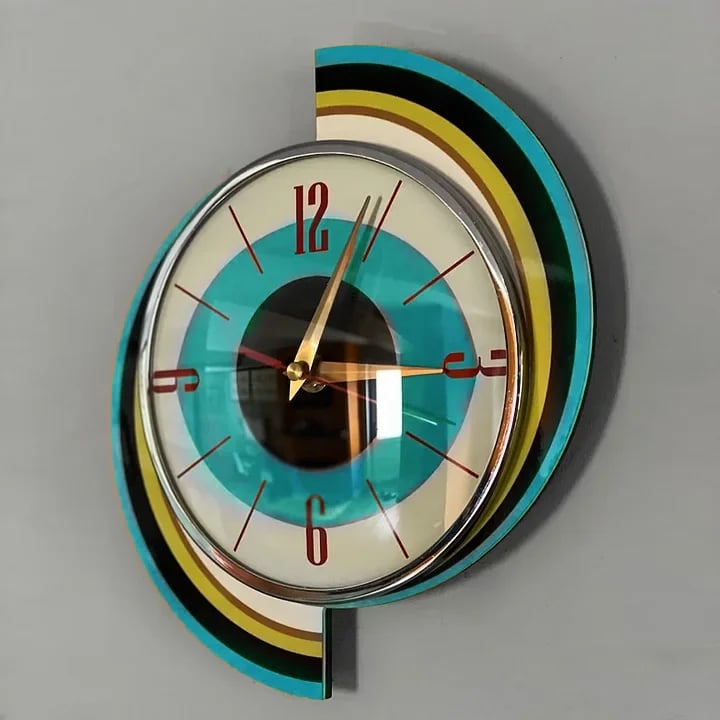 Square Wall Clock 15.7 Inch Silent Sunburst Design Handcrafted Battery Operated Retro Decorative Timepiece for Living Room Bedroom Office | Lonoma