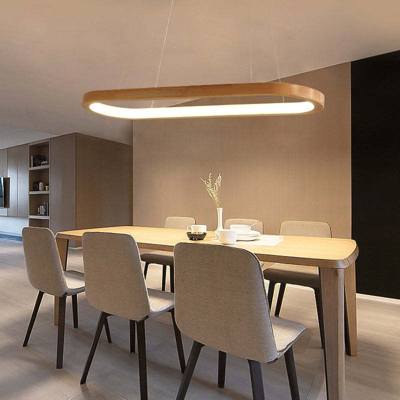 Wooden Oval Hanging Light LED Modern Ceiling Fixture 3-Color Switch for Kitchen Island Dining Room Breakfast Bar Restaurant | Lonoma