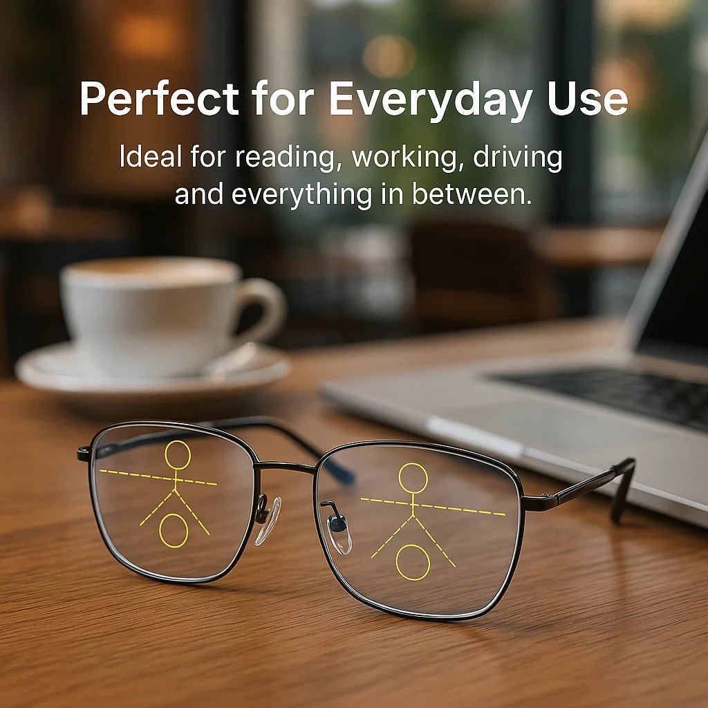 Progressive Multifocal Reading Glasses with Photochromic Lenses, UV & Blue Light Protection for Near & Far Vision | Lonoma