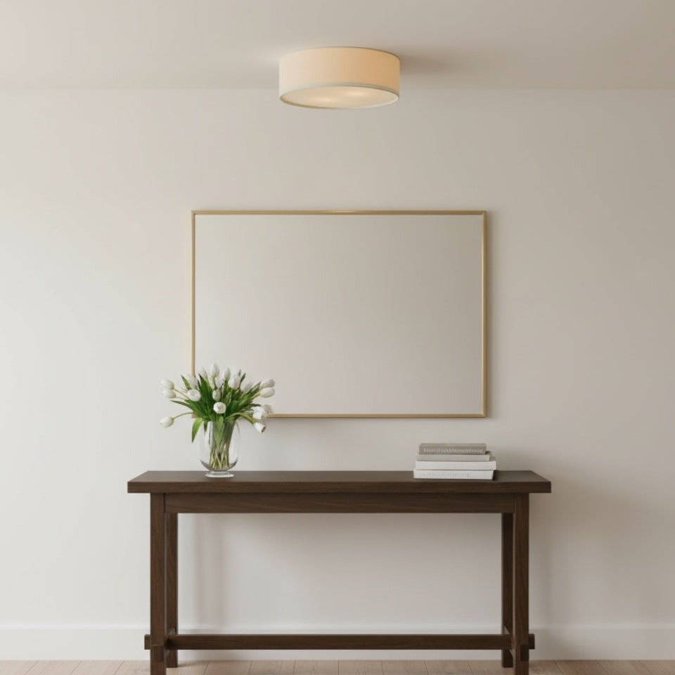 Flush Mount Drum Shade Ceiling Light with Fabric Shade for Entryway, Hallway, Bedroom, Dining Room, Kitchen | Lonoma