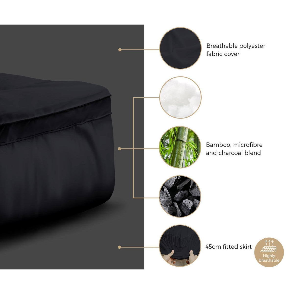 Memory Foam Mattress Topper 2-Inch Bamboo Charcoal Infused Cooling Hypoallergenic Breathable Temperature Regulating Machine Washable for | Lonoma