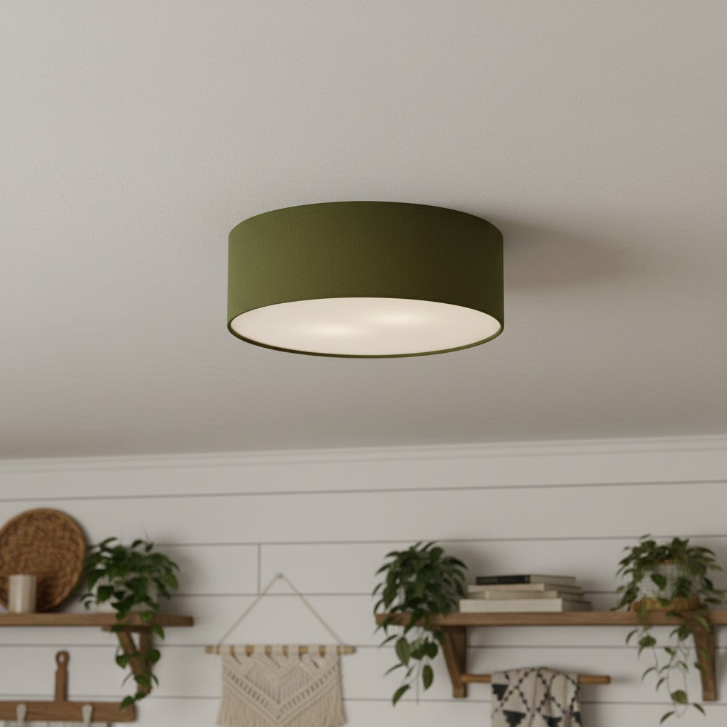 Flush Mount Drum Shade Ceiling Light with Fabric Shade for Entryway, Hallway, Bedroom, Dining Room, Kitchen | Lonoma
