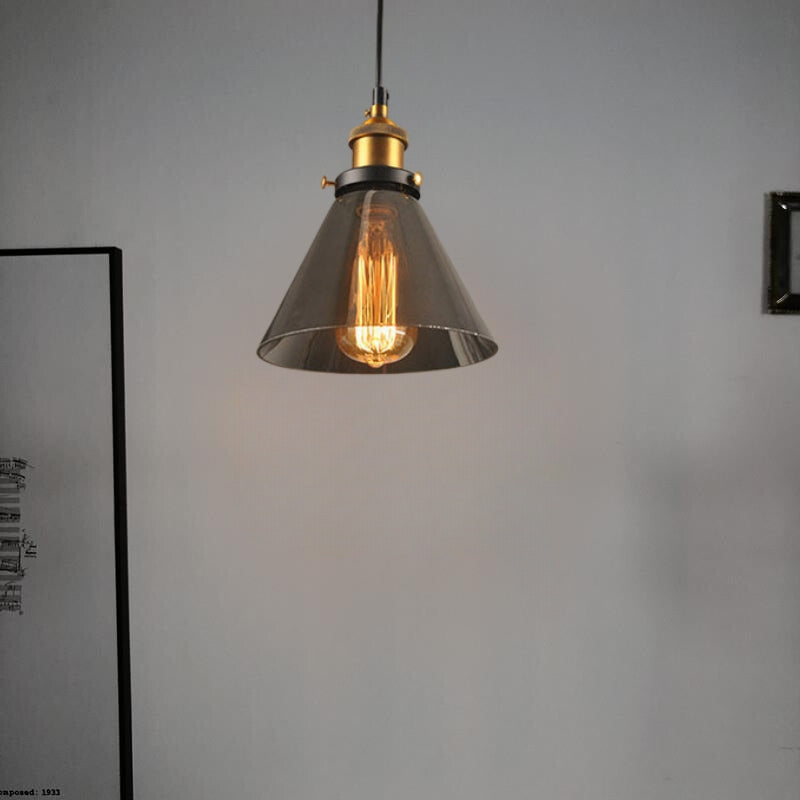 Industrial Glass Shade Hanging Pendant Light Metal Fixture Adjustable Cord Ceiling Lighting for Kitchen Dining Room Bedroom Clear Amber | Lonoma