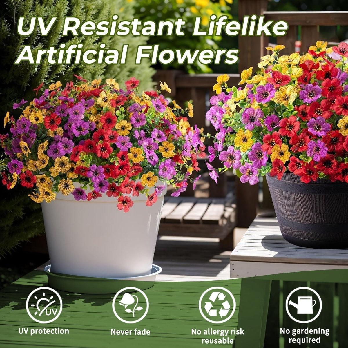 Artificial Flowers, UV Resistant & Fade Resistant, Indoor Outdoor Faux Flowers for Planters, Window Boxes, Porch & Garden Decor | Lonoma