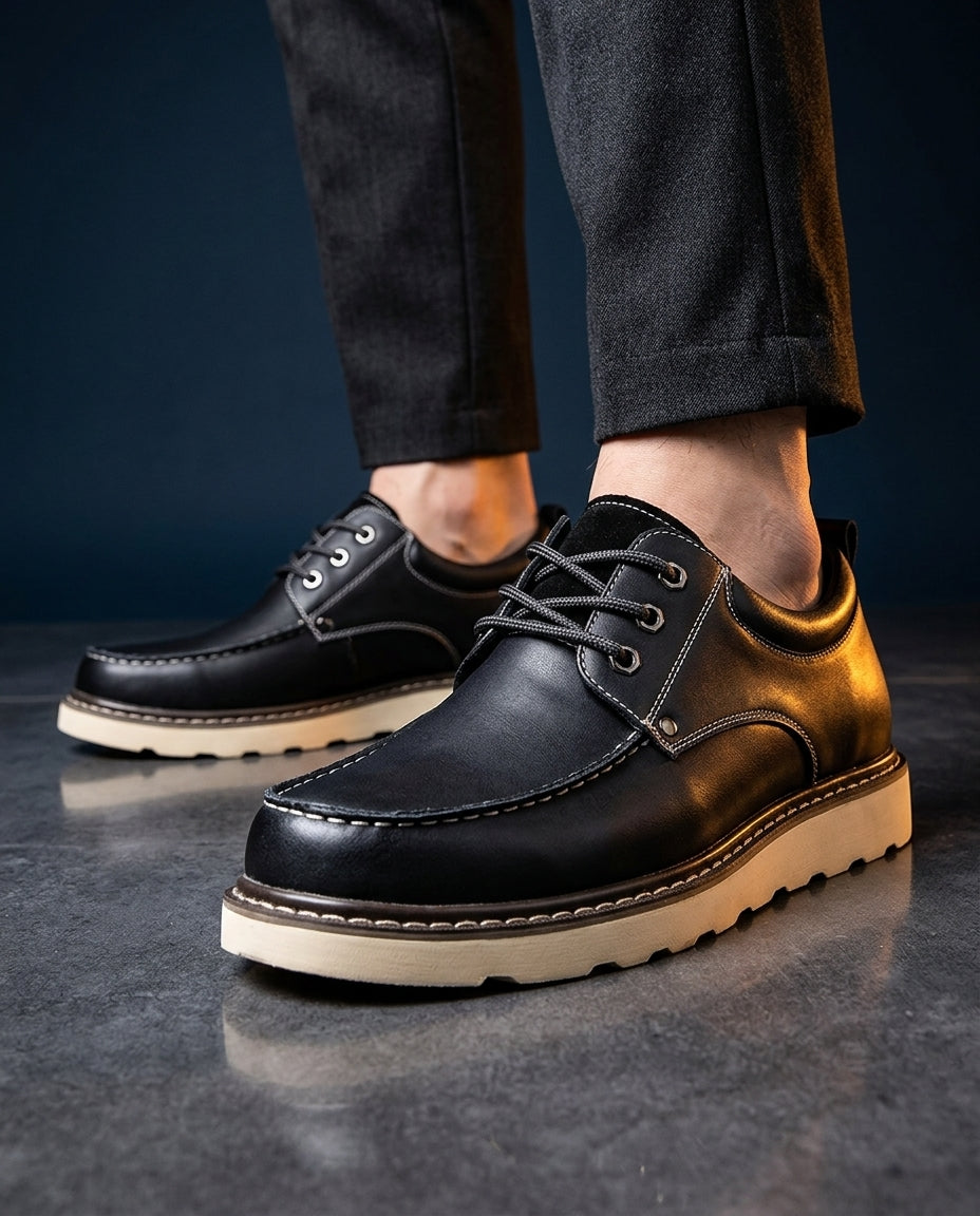 Men's Cushioned Moc Toe Leather Shoes – Premium Full-Grain Oxford Casual Dress Shoe with Rubber Sole for Work & Everyday | Lonoma