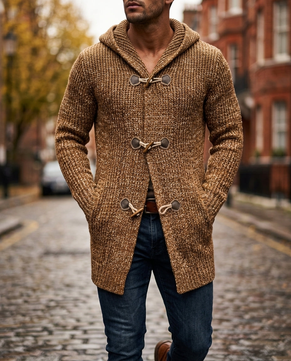 Men's Toggle Front Hooded Sweater Jacket with Pockets – Casual Layering Cardigan for Fall Winter – Hooded Knitwear for Weekend & Evening Wear | Lonoma