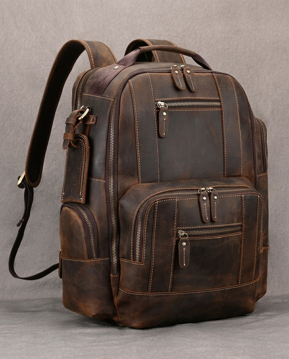 Men's Leather Backpack with Laptop Compartment – Full-Grain Cowhide Daypack for Work, Travel & Everyday Carry – Fits 15.6 Inch Laptop | Lonoma