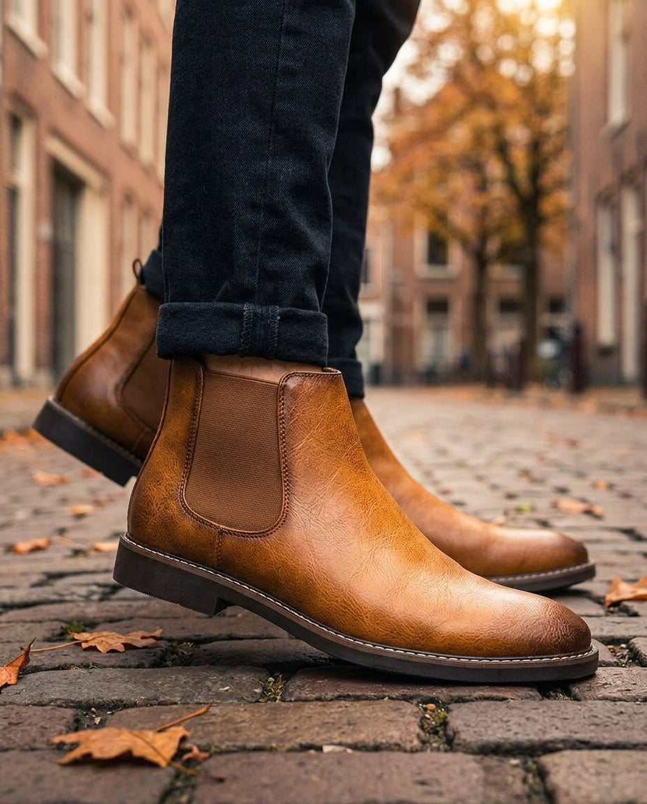 Men's Pull-On Chelsea Boots Vegan Leather Side Elastic Ankle Boots Dress Casual Footwear for Work Evening Office Daily Wear | Lonoma