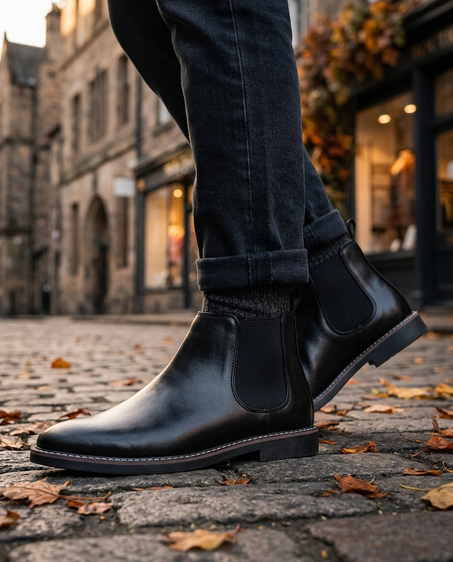 Men's Pull-On Chelsea Boots Vegan Leather Side Elastic Ankle Boots Dress Casual Footwear for Work Evening Office Daily Wear | Lonoma