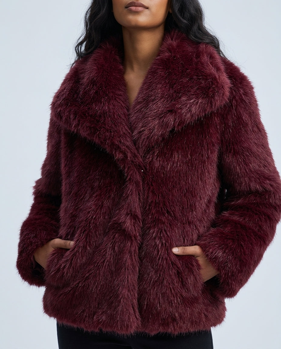 Women's Plush Faux Fur Winter Coat with Oversized Collar - Soft Fuzzy Long Sleeve Jacket for Cold Weather | Lonoma