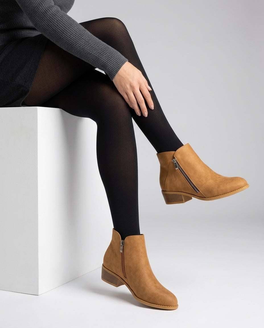 Women's Ankle Boots Low Block Heel Side Zip Chunky Sole for Fall Winter Work Casual Everyday Comfortable Stable Walking Dress | Lonoma