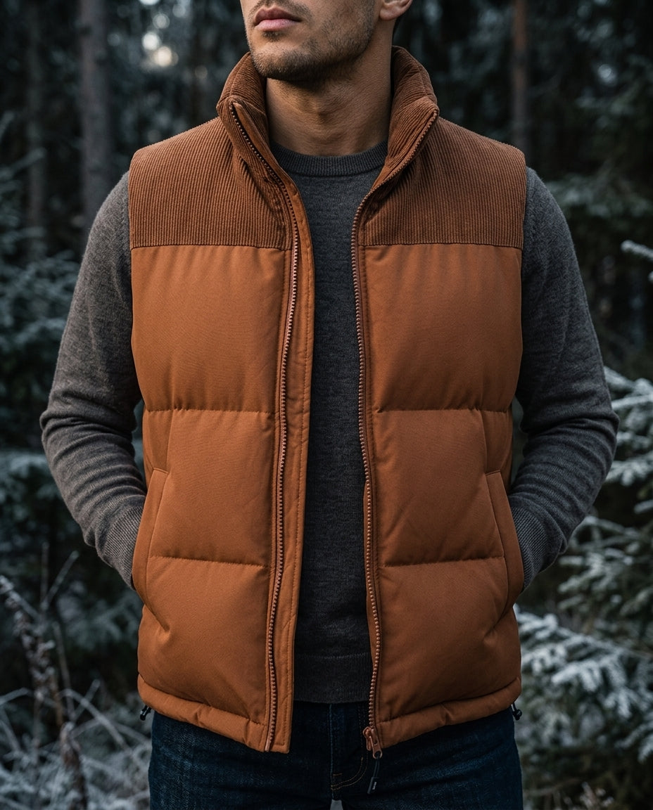 Men's Insulated Puffer Vest Lightweight Quilted Sleeveless Jacket with Stand Collar and Zip Pockets for Fall Winter | Lonoma