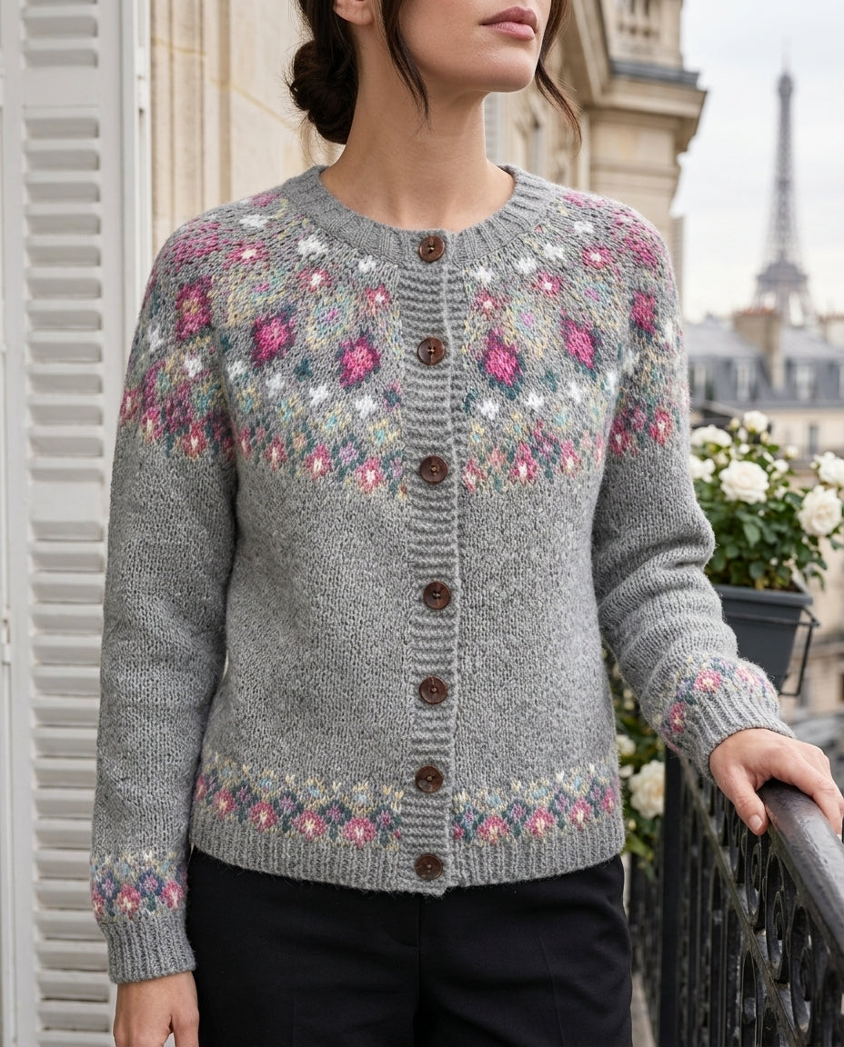 Women's Button-Front Knit Cardigan with Patterned Shoulders and Raglan Sleeves for Casual Everyday Wear | Lonoma