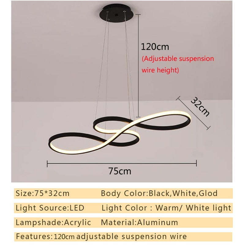 Musical Note LED Pendant Light Adjustable Metal Fixture Black White Gold Dining Room Living Room Kitchen Island Modern Decor | Lonoma