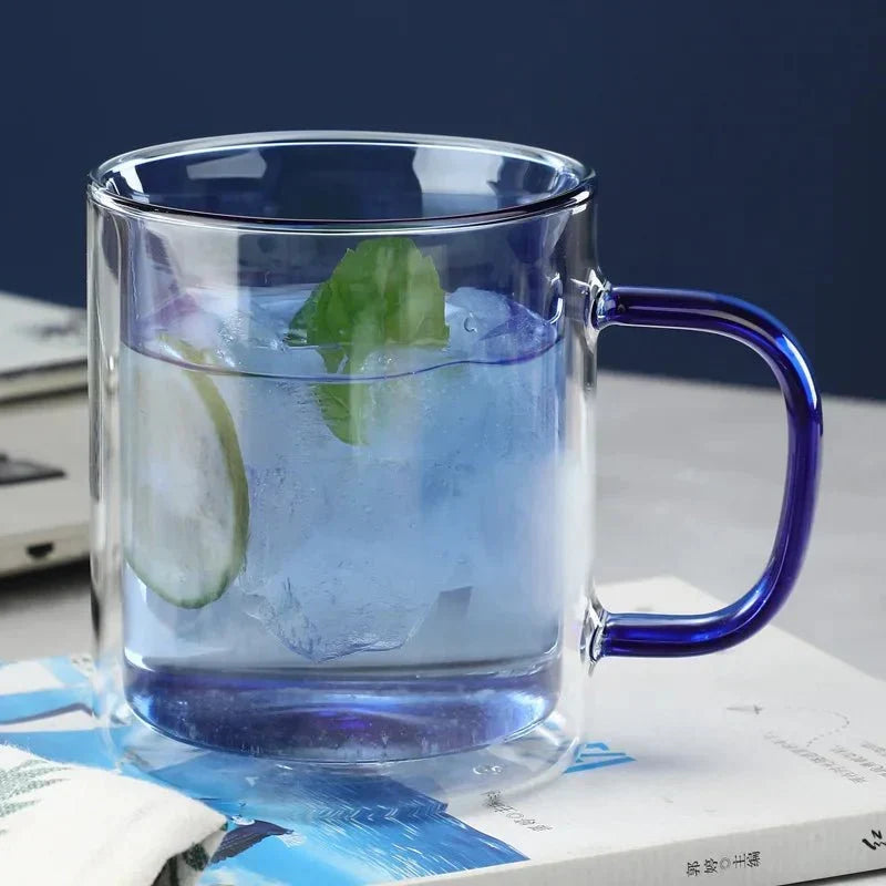 Glass Coffee Mug with Insulated Double Wall, Ergonomic Handle for Hot Beverages | Kitchen Drinkware for Coffee, Tea, Lattes | Lonoma