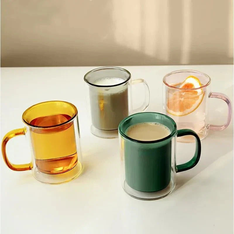 Glass Coffee Mug with Insulated Double Wall, Ergonomic Handle for Hot Beverages | Kitchen Drinkware for Coffee, Tea, Lattes | Lonoma