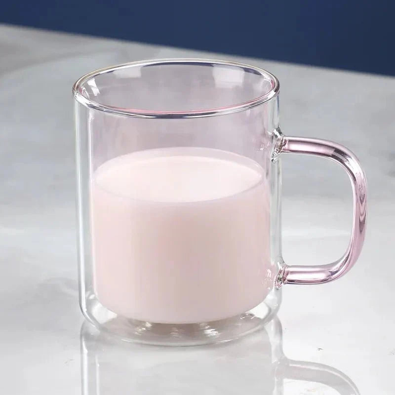 Glass Coffee Mug with Insulated Double Wall, Ergonomic Handle for Hot Beverages | Kitchen Drinkware for Coffee, Tea, Lattes | Lonoma