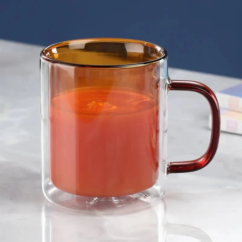 Glass Coffee Mug with Insulated Double Wall, Ergonomic Handle for Hot Beverages | Kitchen Drinkware for Coffee, Tea, Lattes | Lonoma