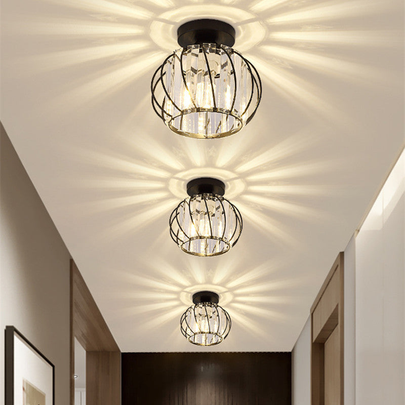 Crystal Ceiling Light Fixture Metal Frame Black Gold Finish LED Flush Mount for Bedroom Living Room Hallway Entryway Modern Home Lighting | Lonoma