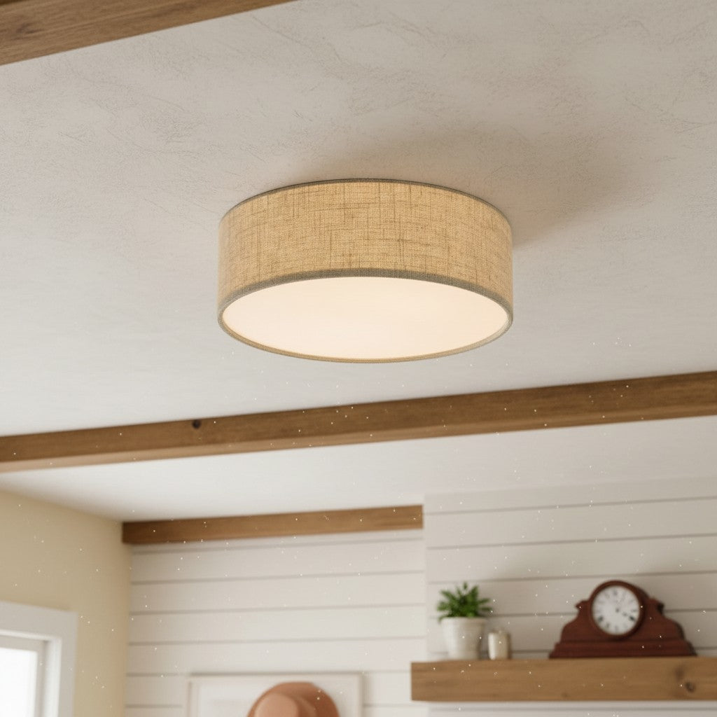 Flush Mount Drum Shade Ceiling Light with Fabric Shade for Entryway, Hallway, Bedroom, Dining Room, Kitchen | Lonoma