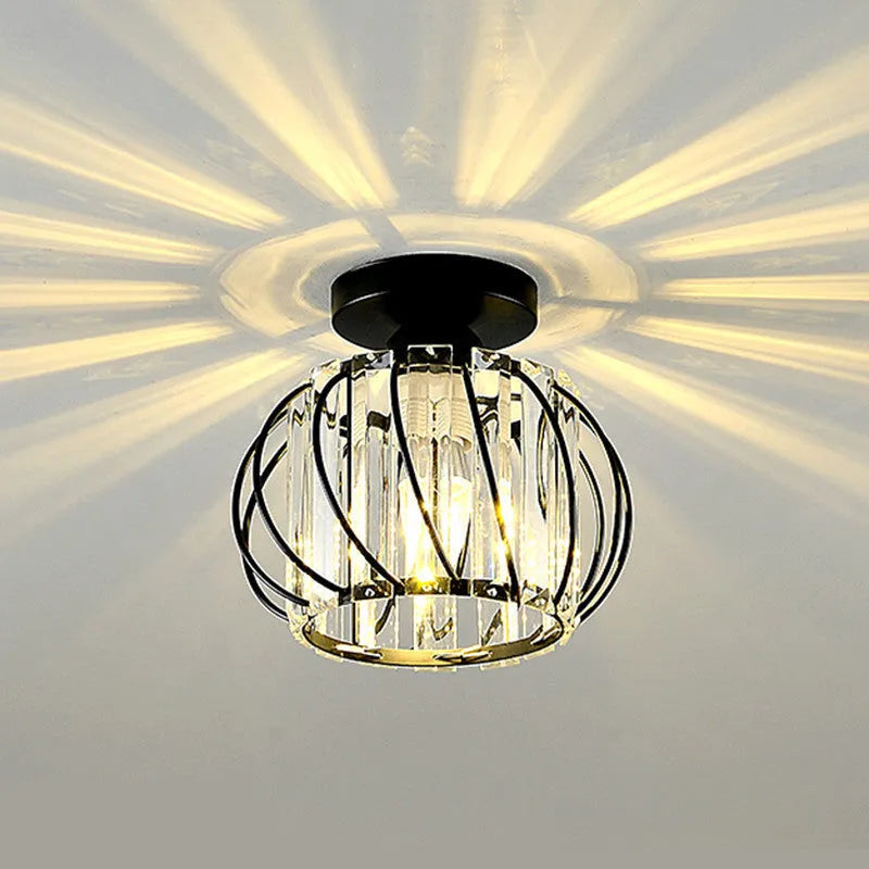 Crystal Ceiling Light Fixture Metal Frame Black Gold Finish LED Flush Mount for Bedroom Living Room Hallway Entryway Modern Home Lighting | Lonoma