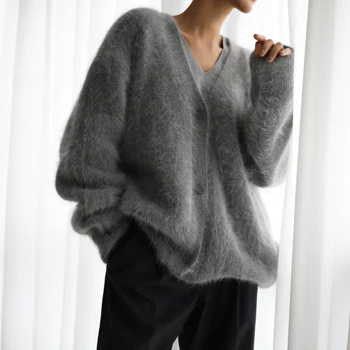 Women's Plush V-Neck Button-Front Cardigan – Cozy Oversized Sweater with Dropped Shoulders for Fall & Winter | Casual Knitwear | Lonoma