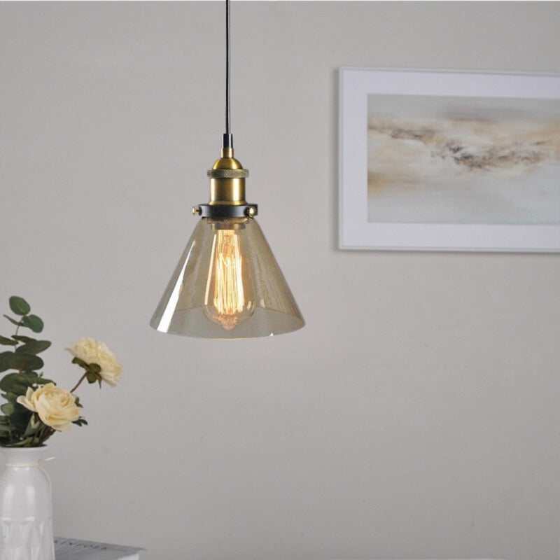 Industrial Glass Shade Hanging Pendant Light Metal Fixture Adjustable Cord Ceiling Lighting for Kitchen Dining Room Bedroom Clear Amber | Lonoma