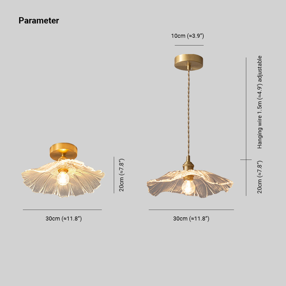 Floral Glass Flush Mount or Drop Ceiling Light with Brass Accents – Clear, Green or Pink Petal Shades for Bedroom, Dining Room | Lonoma