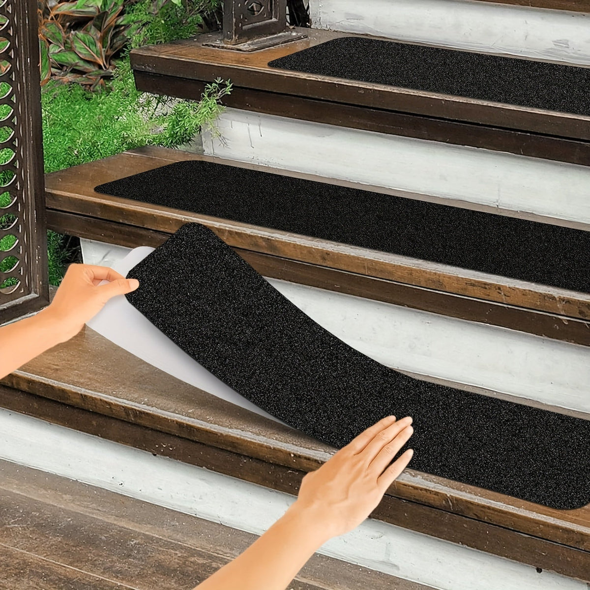 Non-Slip Stair Treads Pack of 10, Black Adhesive Grip Tape for Indoor & Outdoor Steps, Safety Strips for Kids, Seniors & Pets | Lonoma