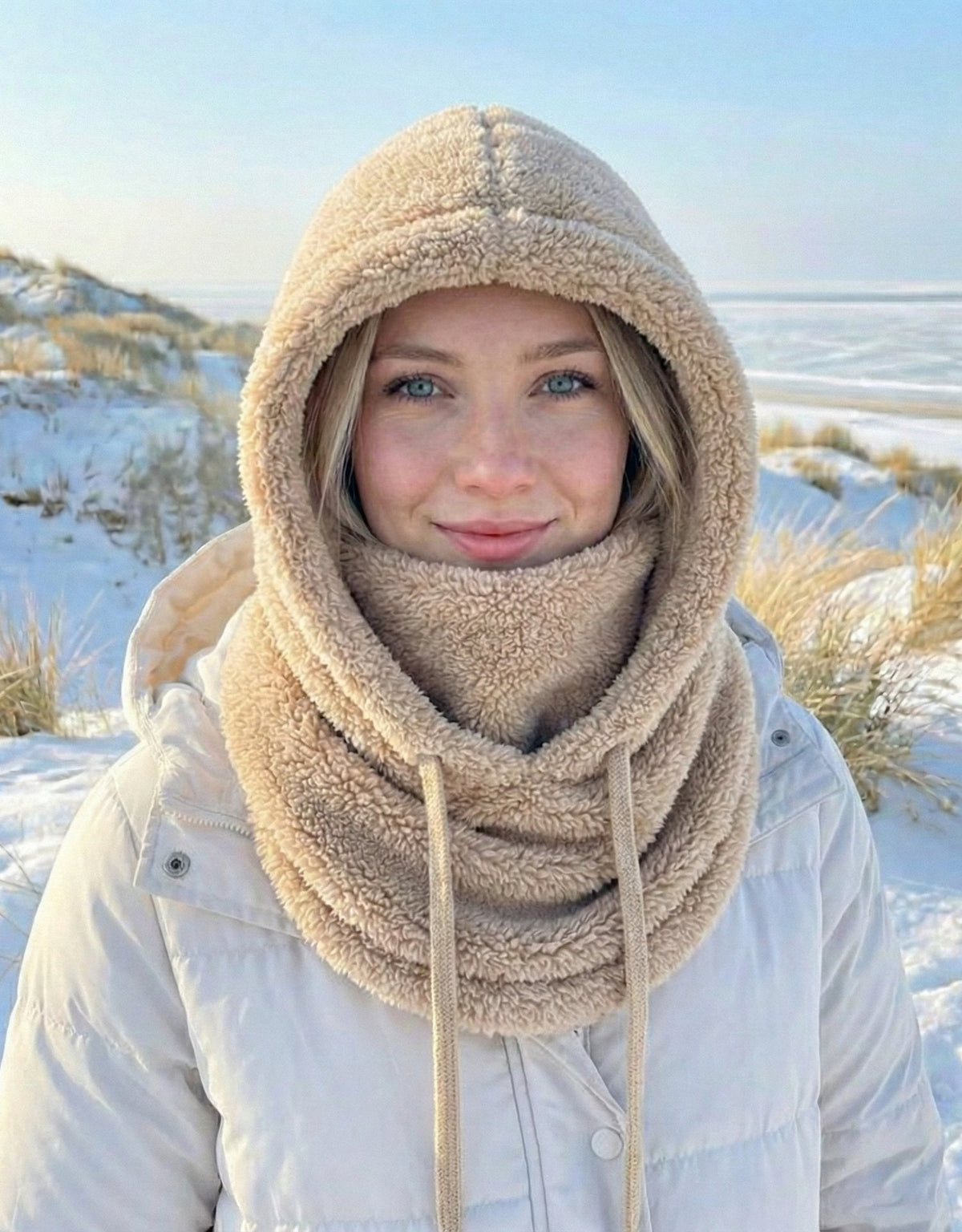 Hooded Scarf Hat for Women - Warm Knit Winter Cap with Built-In Neck Warmer, One Size Cold Weather Accessory | Lonoma