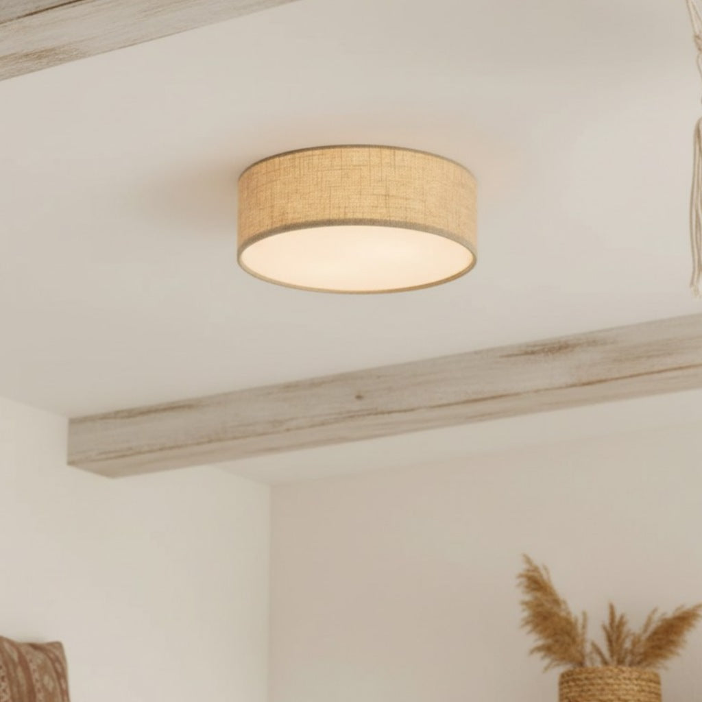 Flush Mount Drum Shade Ceiling Light with Fabric Shade for Entryway, Hallway, Bedroom, Dining Room, Kitchen | Lonoma