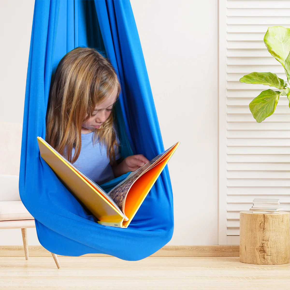 Kids Hammock Swing Chair Organic Cotton Sensory Pod for Calm Relaxation Therapy Development Cocoon Seat Indoor Hanging | Lonoma