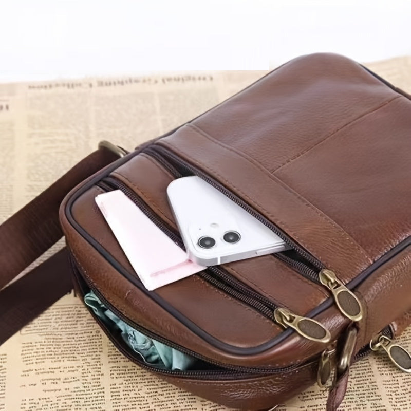 Men's Genuine Cowhide Messenger Bag Adjustable Strap Multiple Pockets Everyday Carry for Work Travel Errands | Lonoma