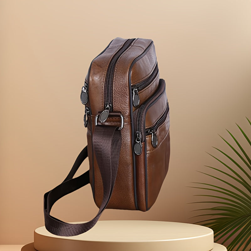 Men's Genuine Cowhide Messenger Bag Adjustable Strap Multiple Pockets Everyday Carry for Work Travel Errands | Lonoma