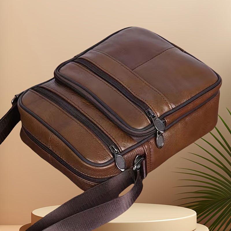 Men's Genuine Leather Messenger Bag with Adjustable Strap for Work and Travel | Crossbody Shoulder Bag | Lonoma